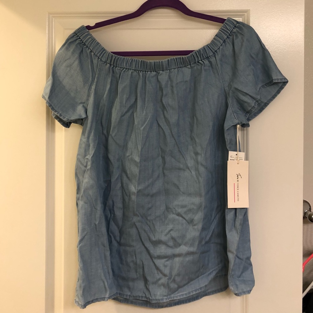 Vince Camuto off the shoulder chambrey top